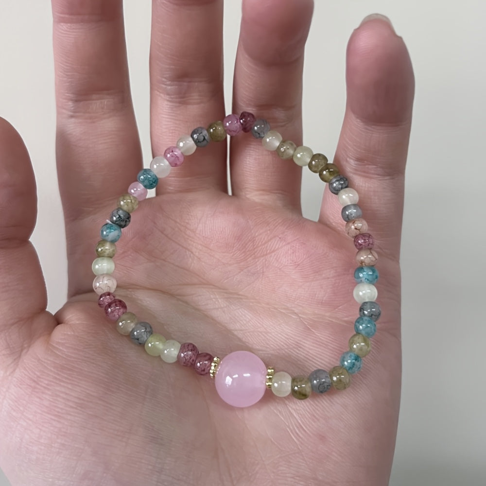 Pink Elastic Bohemian Bracelet - Handmade Beads for Daily Wear & Wedding Occasions