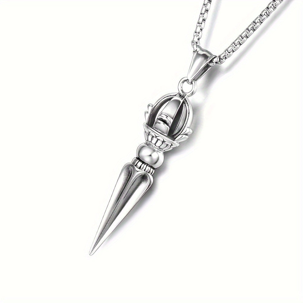 Stainless Steel Men's Lotus Vajra Pendant Necklace - Spiritual Protection & Energy Amulet