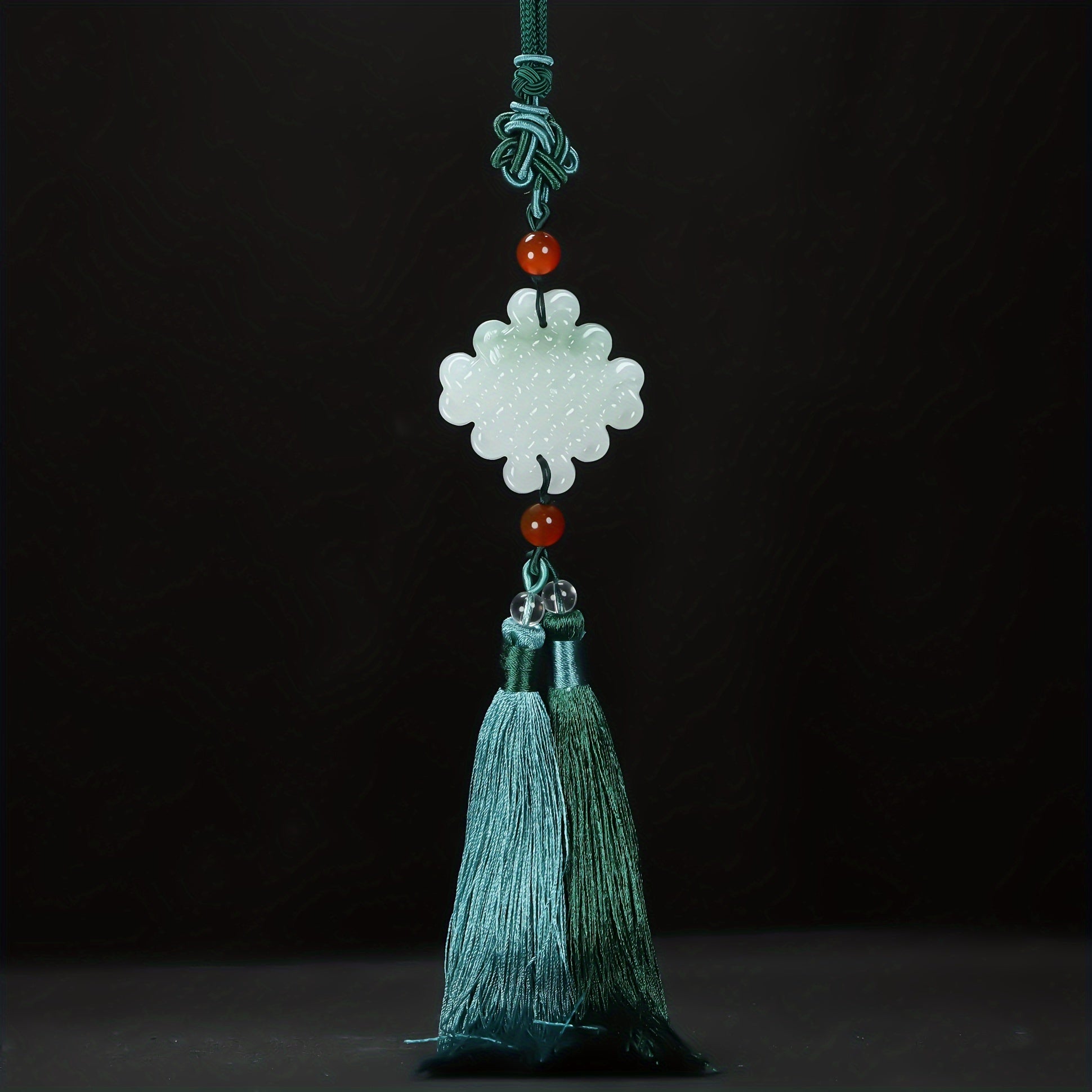 Handcrafted Jade Pendant with Green Tassel - Spiritual Energy for Car Decoration
