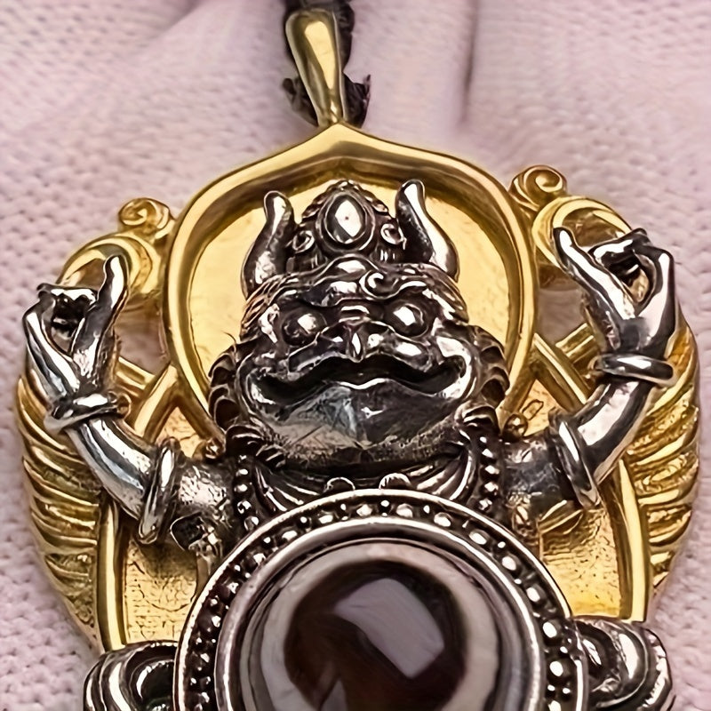 intage Tibetan Dzi Bead Pendant - Garuda Design for Protection & Energy