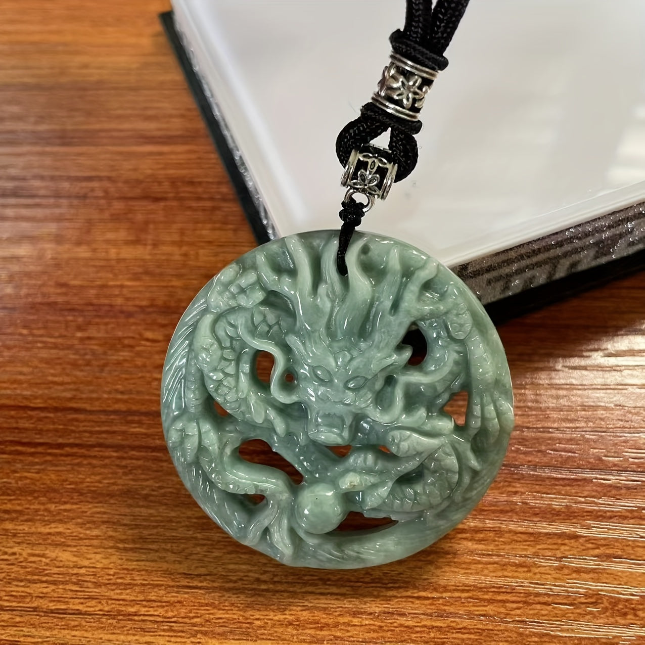 Natural Green Jade Dragon Pendant - Harmony Prosperity Spiritual Balance Authentic Charm