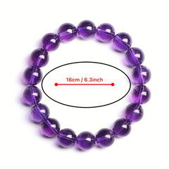 Elegant Natural Purple Amethyst Beaded Bracelet - Daily Wear Spiritual Energy Accessory for Mind-Body Balance
