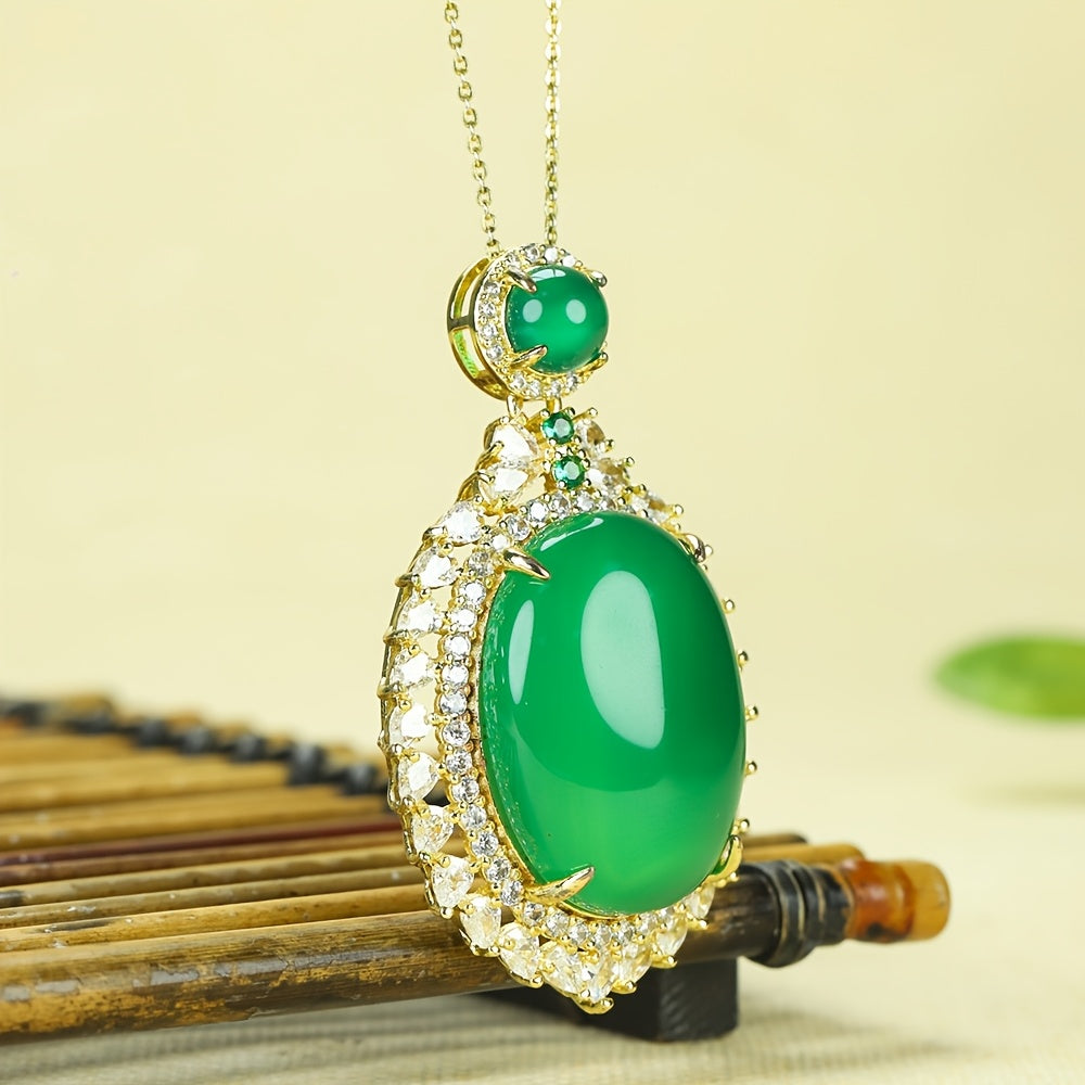 Elegant Green Agate Oval Pendant Necklace - Emotional Balance & Natural Energy Flow Jewelry