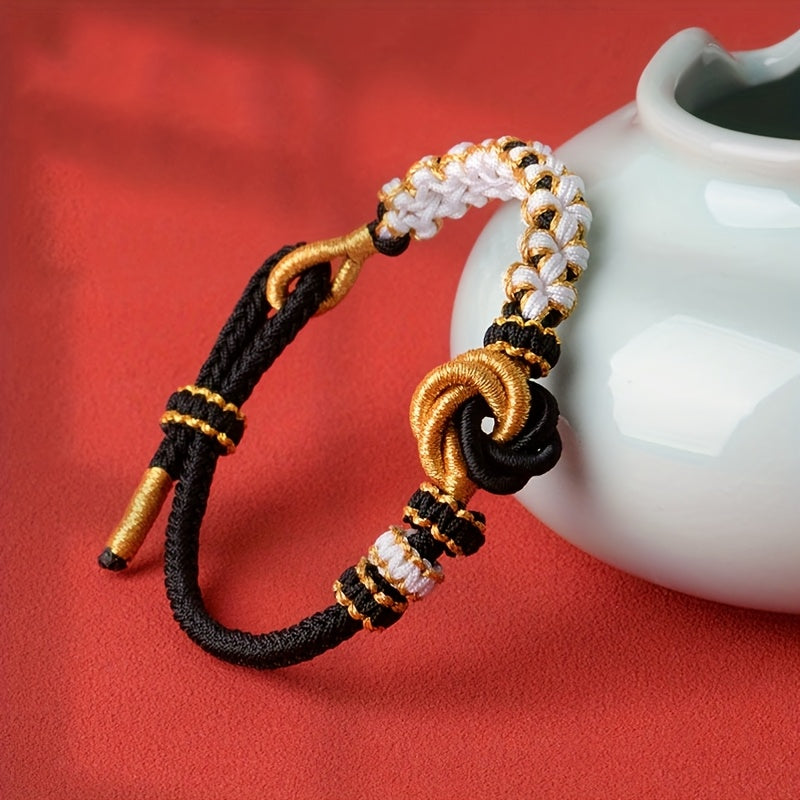 Handmade Mandala Knot Bracelet - Adjustable Charm with Golden Accents for Wealth & Abundance