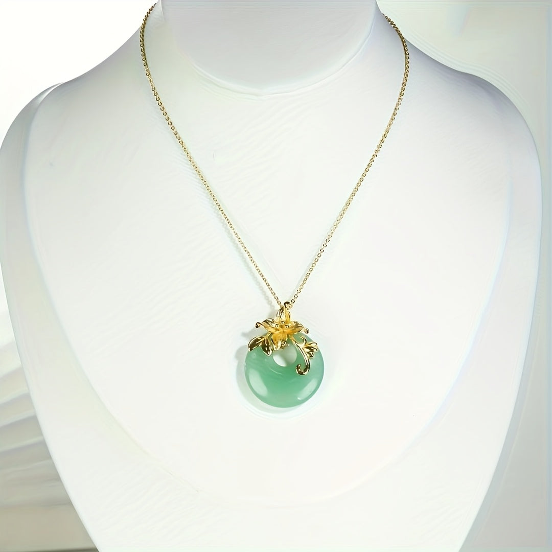 Vintage Boho Natural Stone Peace Buckle Pendant Necklace - Harmonious Energy for Daily Wear & Valentine's Day