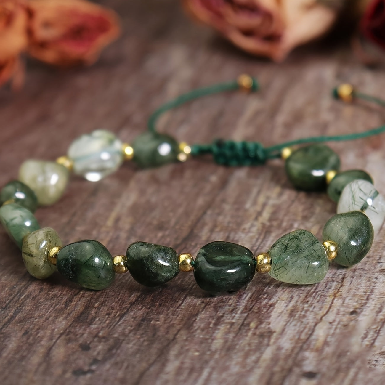 Moss Agate Raw Stone Bracelet - Natural Energy Healing Jewelry for Daily Wear & Holidays