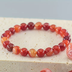 Red Striped Agate Bracelet - Natural Stone Energy for Daily Wear & Preppy Sporty Style