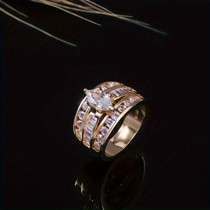 Luxurious Antique Gold Men's Zirconia Ring - European Style Sparkling Wedding Band for Prosperity & Love