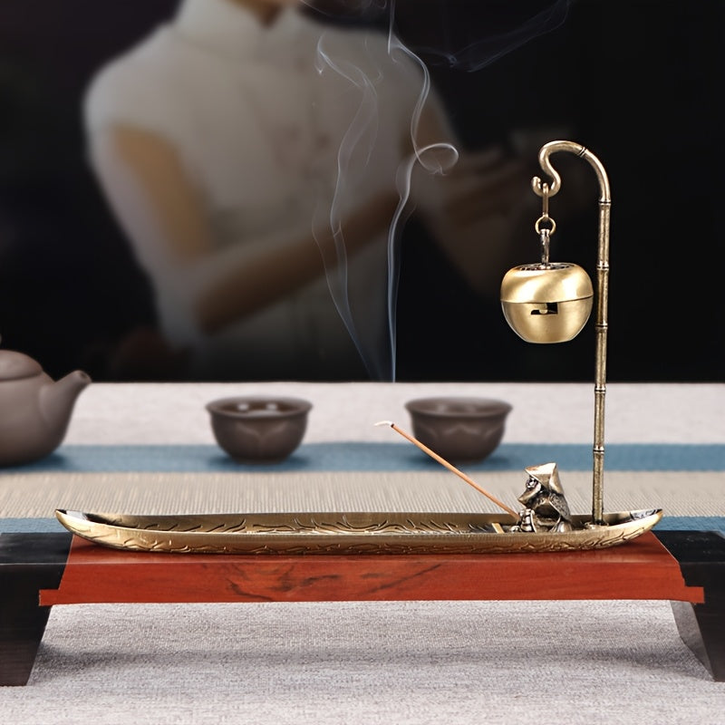 Elegant Golden Incense Burner | Harmony & Prosperity Enhancer with Boat-Shaped Design