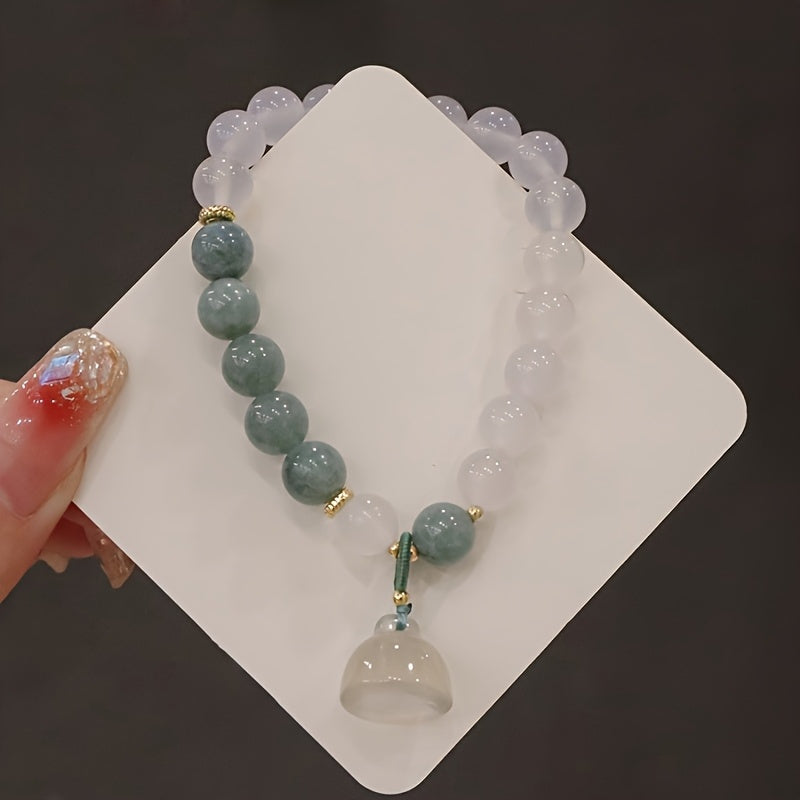 Natural Agate Lotus Bracelet — White & Green Beads with 925 Silver Accents  Calm Energy, Protection, Luck & Heart-Chakra Balance