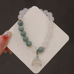 Natural Agate Lotus Bracelet — White & Green Beads with 925 Silver Accents  Calm Energy, Protection, Luck & Heart-Chakra Balance