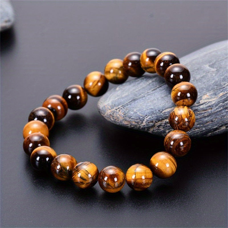 Hot Selling Fashion Men's Beaded Bracelet, Unique Natural Tiger Eye Stone Handmade Elastic Wristband for Him