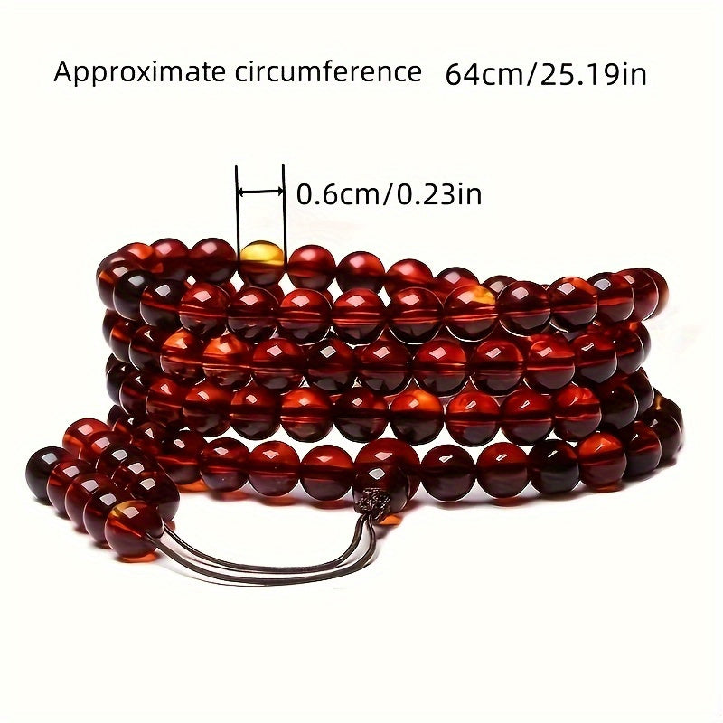 Elegant Blood Amber Glass Bead Necklace & Bracelet Set - Daily Wear & Gift with Spiritual Energy