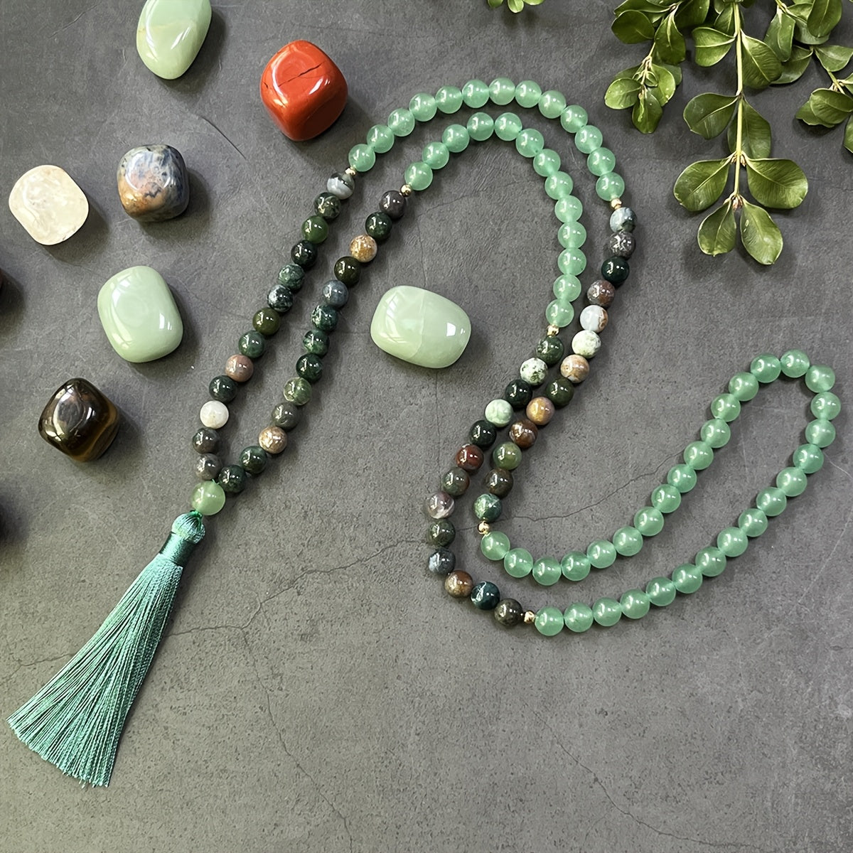 Hand-Woven Stone Necklace - Arab Style 108 Bead Tassel Pendant for Spiritual Energy & Avant-Garde Style