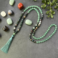Hand-Woven Stone Necklace - Arab Style 108 Bead Tassel Pendant for Spiritual Energy & Avant-Garde Style