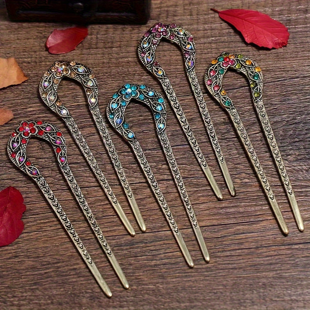 Vintage Rhinestone Hairpin Energy Balance & Traditional Elegance for Spiritual Harmony