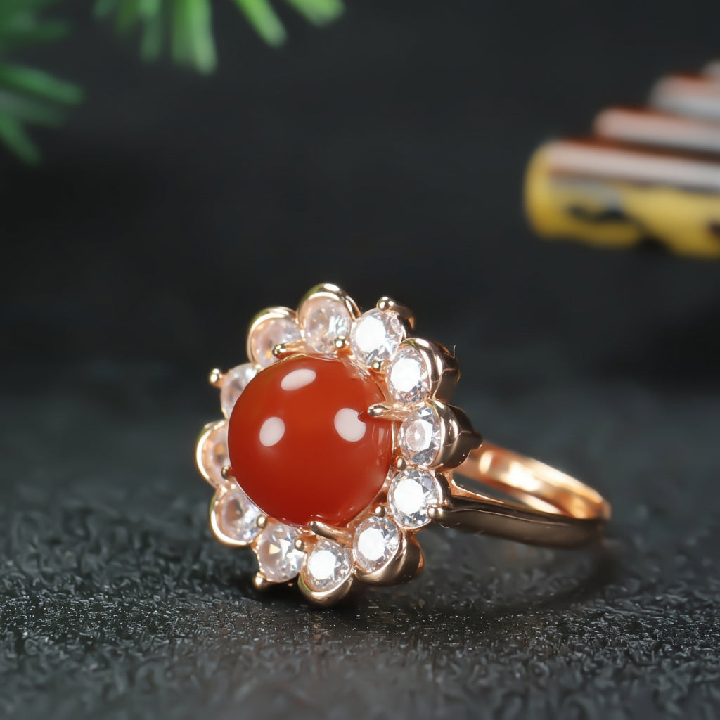 Elegant Red Agate Adjustable Ring for Women Prosperity & Spiritual Protection