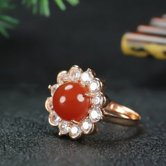 Elegant Red Agate Adjustable Ring for Women Prosperity & Spiritual Protection