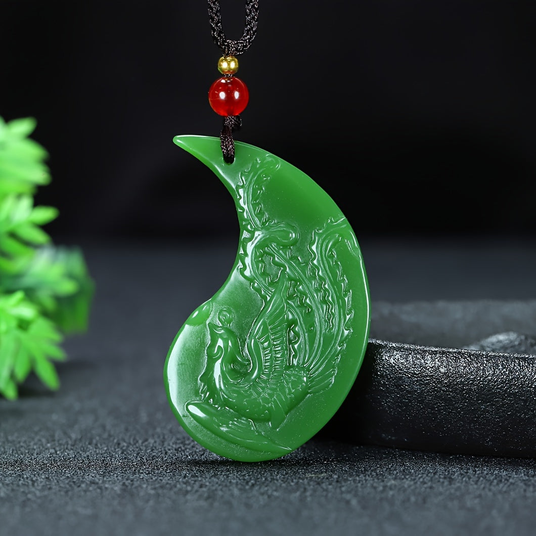 Elegant Dragon & Phoenix Pendant Necklace - Natural Stone Energy for Couples | Harmony & Prosperity Symbol