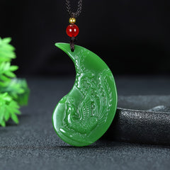 Elegant Dragon & Phoenix Pendant Necklace - Natural Stone Energy for Couples | Harmony & Prosperity Symbol