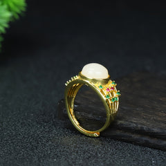 Vintage-Inspired Men's Ring with White Jade Stone for Wisdom, Prosperity, and Energetic Protection
