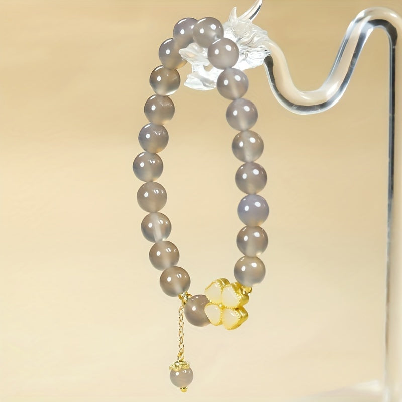 Grey Agate Four Leaf Clover Bracelet - Natural Energy for Daily Luck & Protection