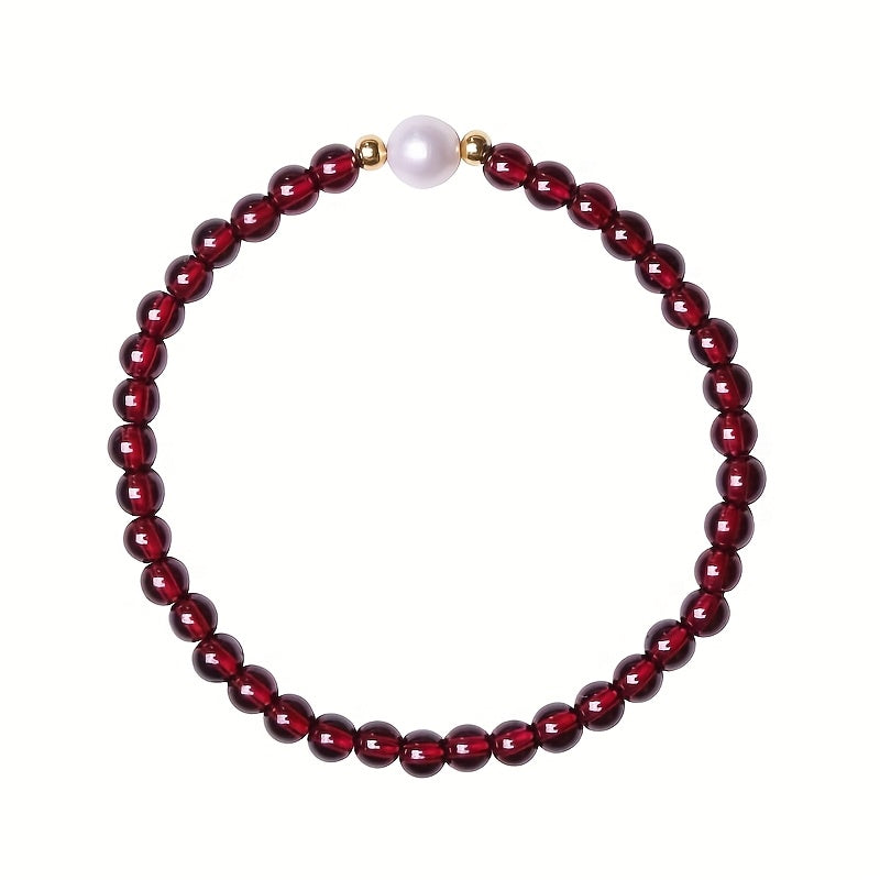 Vintage Garnet & White Bead Bracelet - Elegant Red Stone for Casual Wear & Holiday Gifting