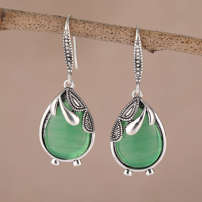 Elegant Green Emerald Dangle Earrings: Vintage Style for Daily Wear & Spiritual Harmony
