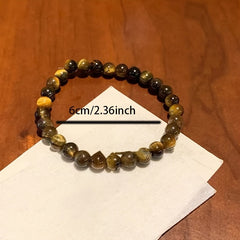 3pcs Vintage Silvery Tiger-Eye Bead Bracelets - Retro Chinese Style for Daily Wear & Energy Balance