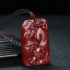 Purple Golden Pyrite Square Tiger Pendant with Red Cinnabar for Courage and Protection
