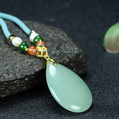 Elegant Natural Stone Teardrop Pendant Necklace for Women with Green Accent for Emotional Balance