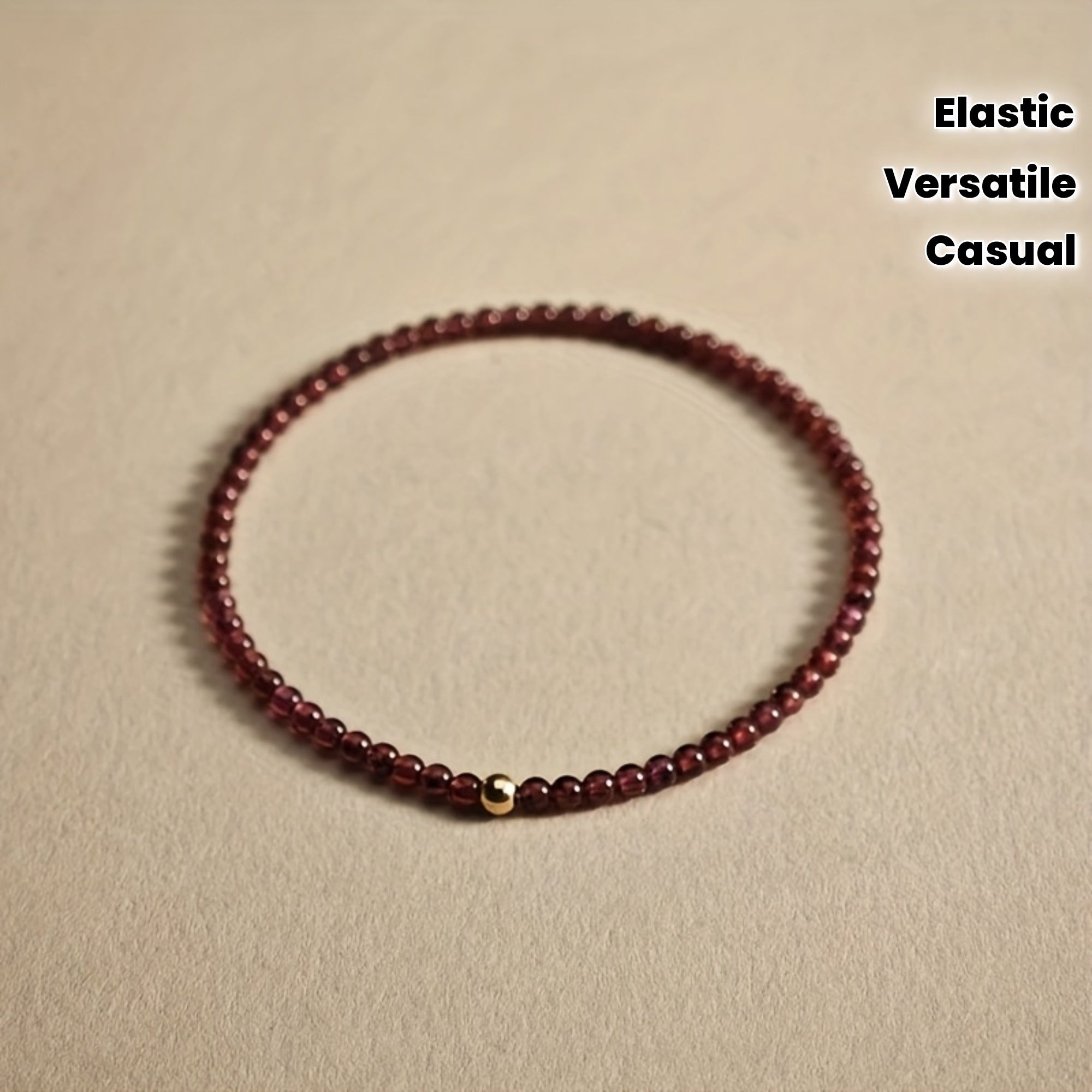 January Birthstone Garnet Bracelet - 3mm Red Stone with Golden Accents for Energy Balance & Daily Wear