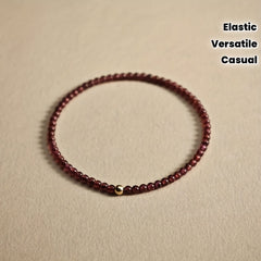 January Birthstone Garnet Bracelet - 3mm Red Stone with Golden Accents for Energy Balance & Daily Wear
