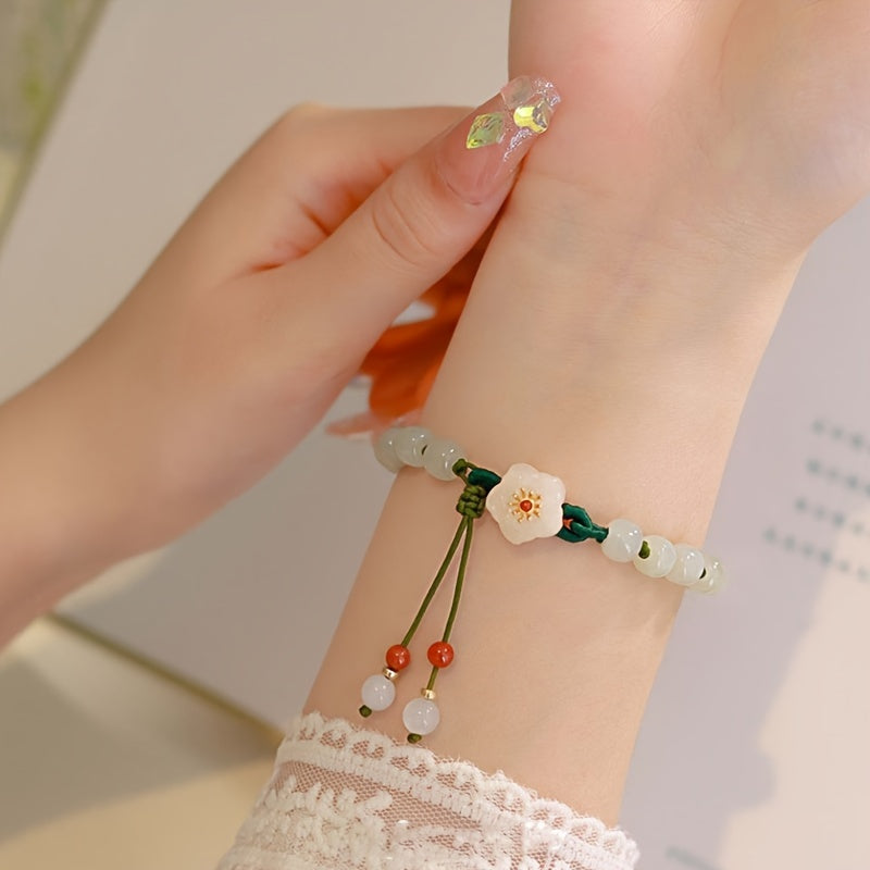 Imitation Jade Peach Blossom Braided Bracelet — Harmony, Love & Tranquil Energy Protection