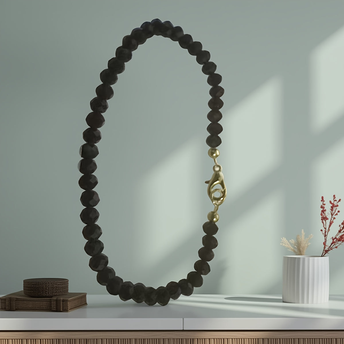 Ultra-Smooth Black Obsidian Bead Bracelet - Minimalist Retro Design for Daily Wear & Gifting