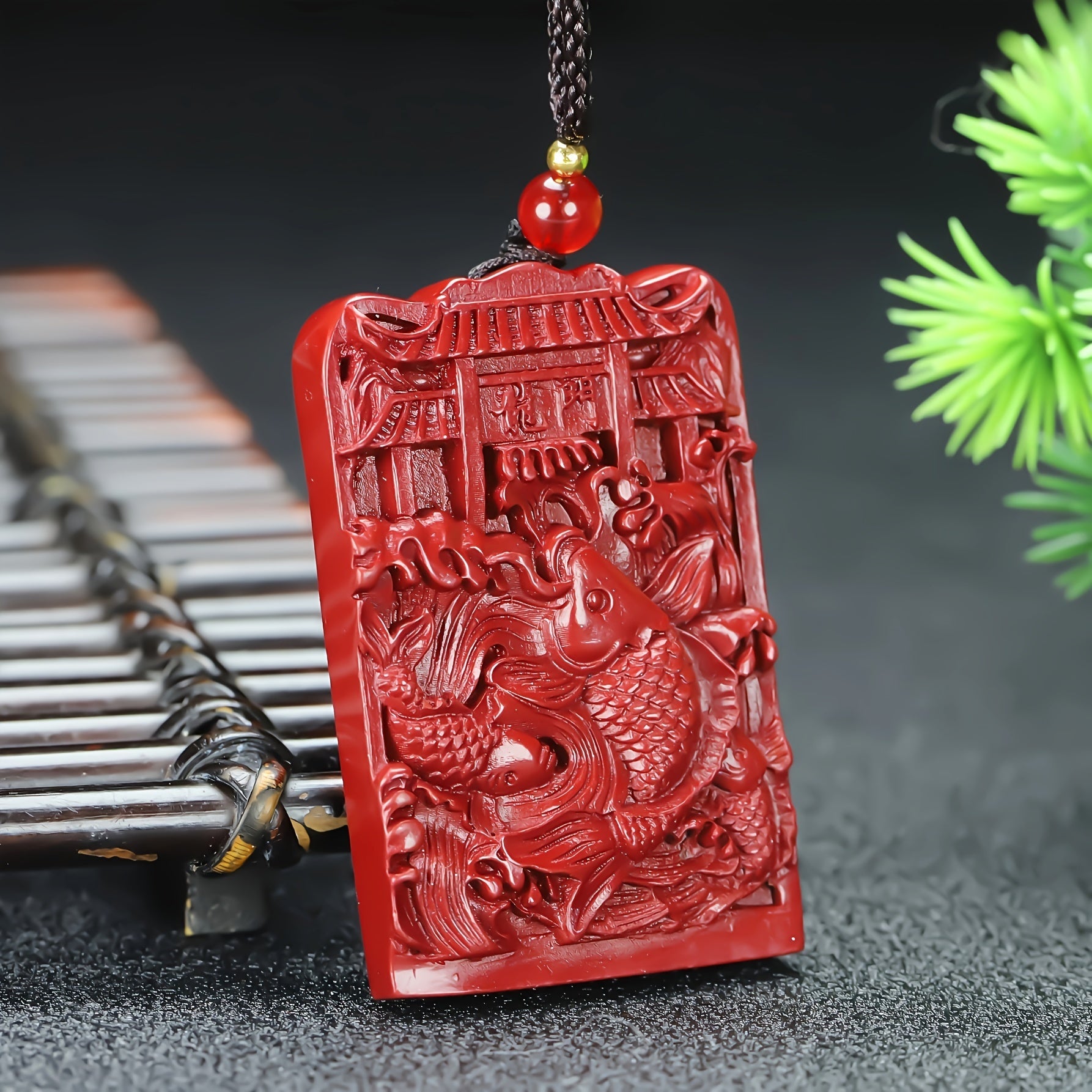 Sand Cinnabar Carp Jumping Over Dragon Gate Pendant for Prosperity & Protection, Unisex Spiritual Amulet