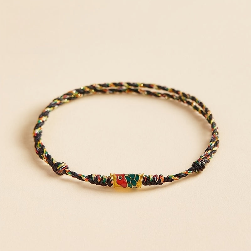 Lucky Fish Knot Bracelet — Handmade Adjustable Woven String, Energy of Prosperity, Protection & Harmony