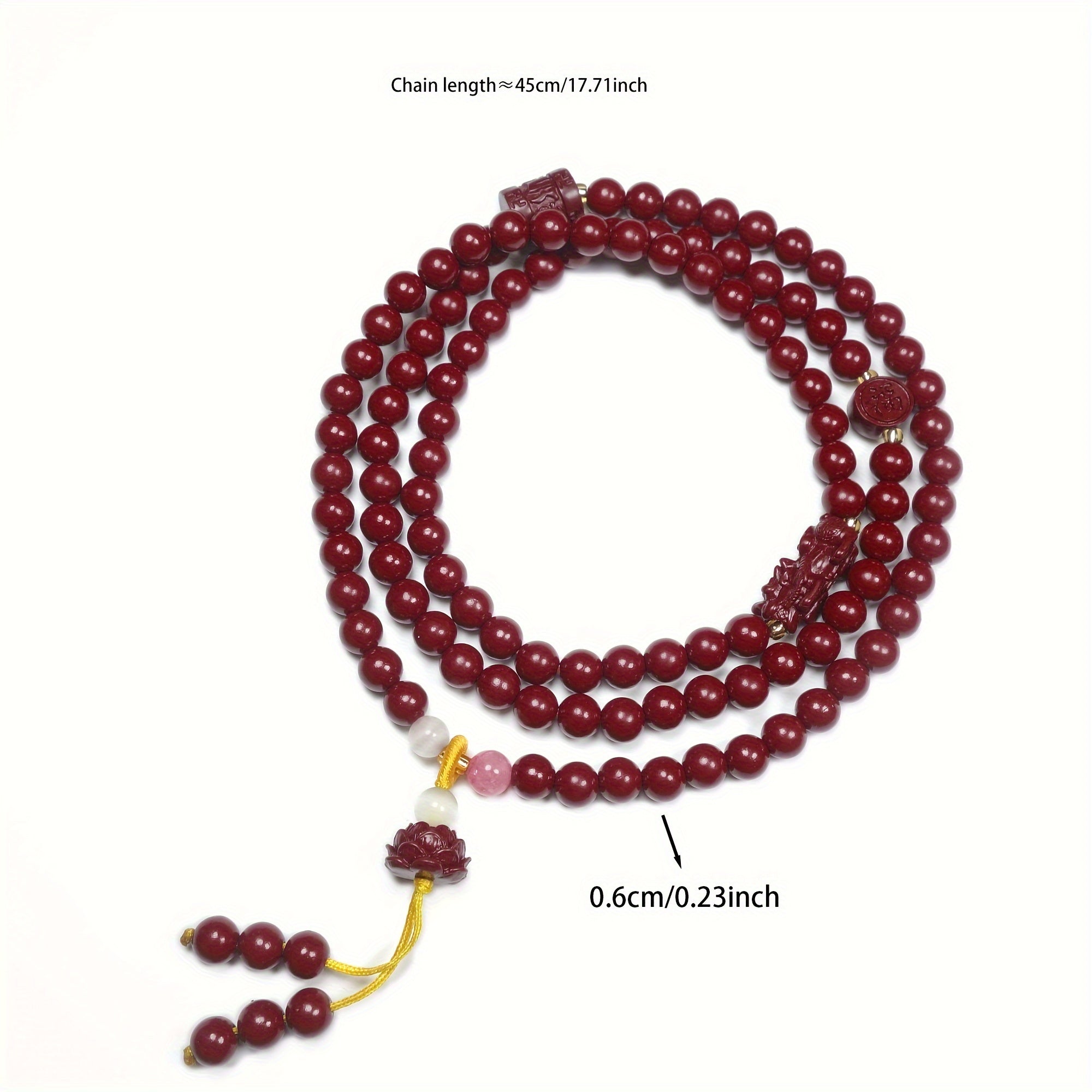 Cinnabar Stone Multi-Layer Bracelet with Lotus Charm Pendant Traditional Chinese Jewelry