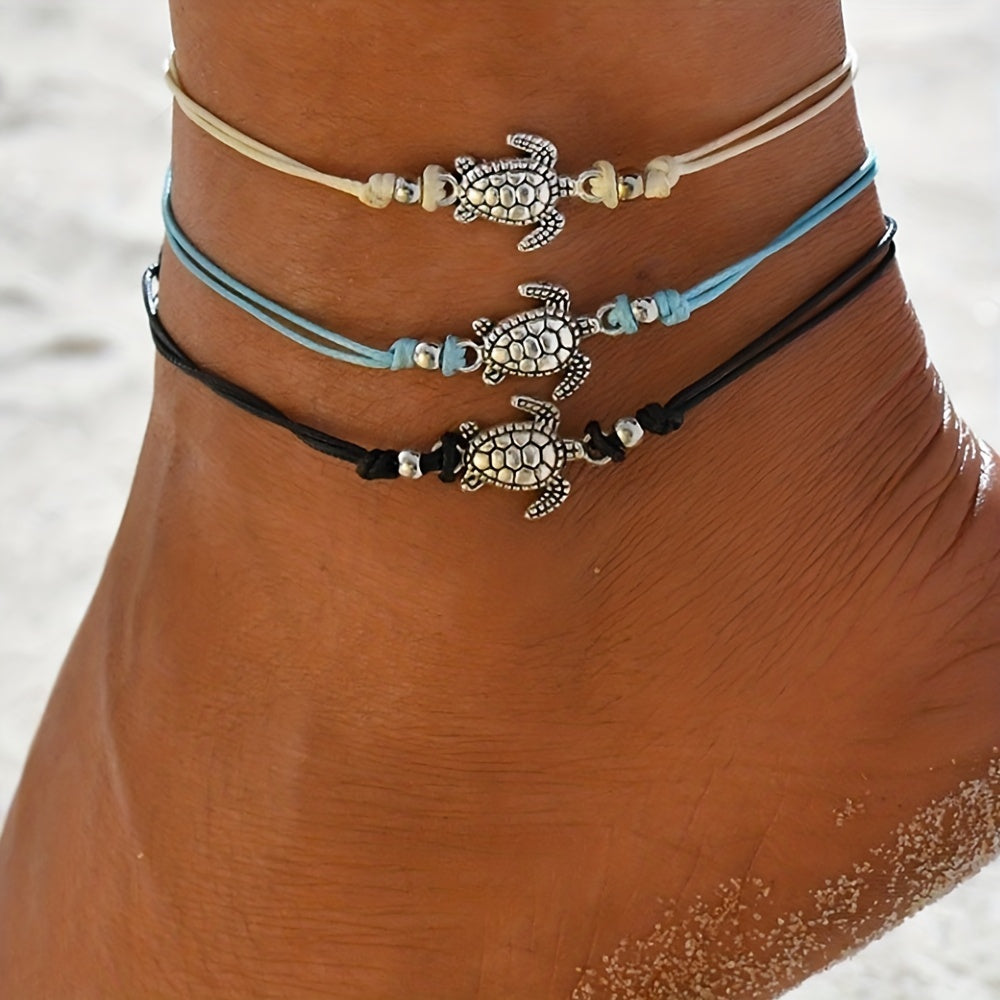 Adjustable Length Retro Hemp Turtle Anklet Handwoven Turtle Beach Foot Jewelry - Harmonious Energy & Coastal Charm for Daily Wear