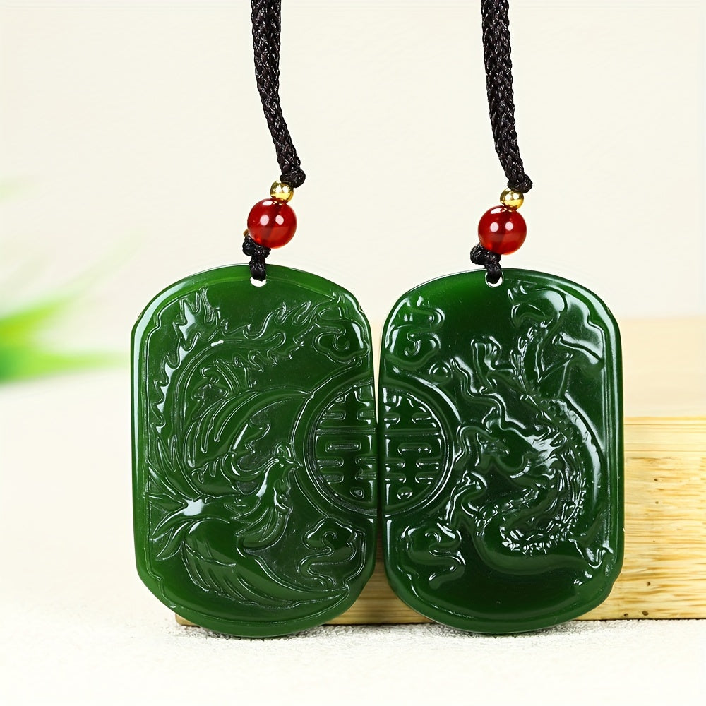 New Pendant 2pcs Natural Stone Dragon & Phoenix - Harmony & Prosperity Energy