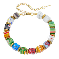 Murano Glass Dice Bead Bracelet — Colorful Harmony, Joy & Playful Spirit Charm