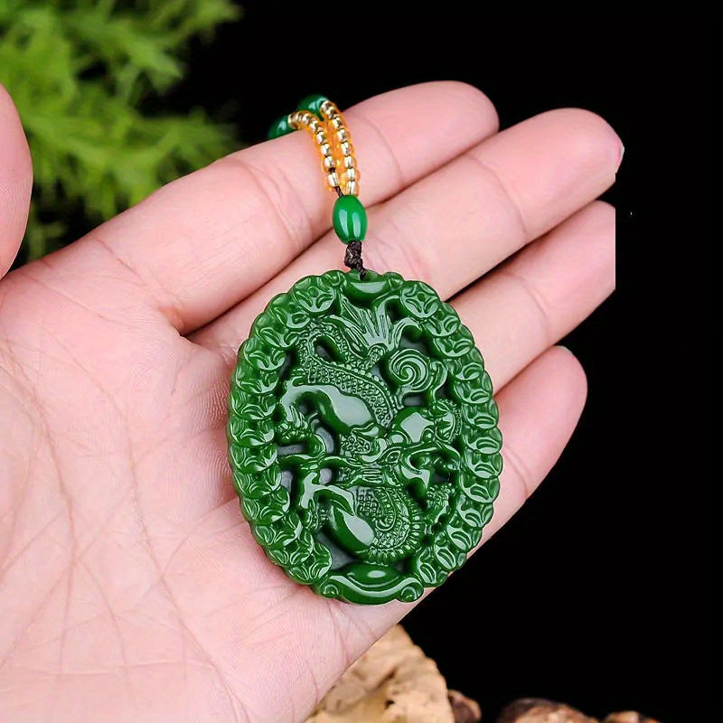 Bohemian Green Jade Dragon Pendant for Wealth & Prosperity - Lunar New Year Gift with Protective Powers