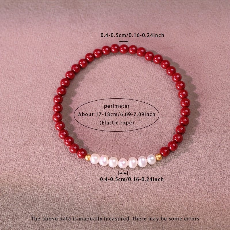 1pc Elegant Women's Natural Freshwater Pearls Necklace - Luxury Red & Gold Beaded Jewelry for Birthday/Anniversary - Spiritual Energy & Harmony