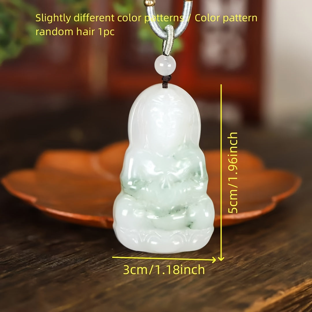 Floral Guanyin Peace Sign Pendant - Compassion & Protection Stone Necklace with Natural Patterns