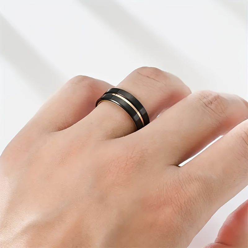 Elegant Men's Black Brushed Ring with Hypoallergenic Stainless Steel - Enhance Spiritual Energy & Attract Wealth