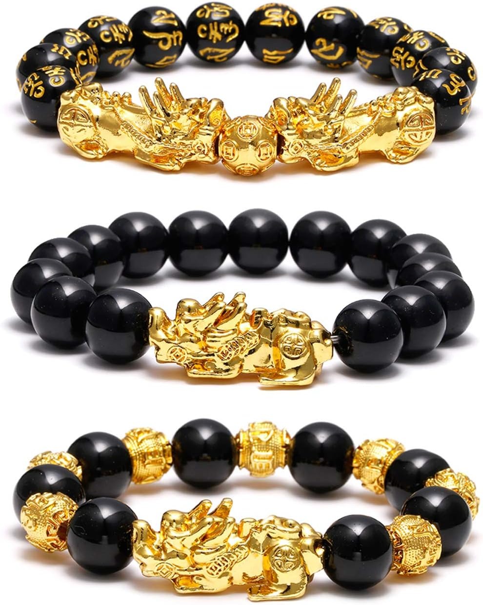 Feng Shui Wealth Bracelet  Ultimate Prosperity Armor for Men Women Pixiu and black obsidian. It brings prosperity, offers protection, attracts good fortune and repels evil spirits