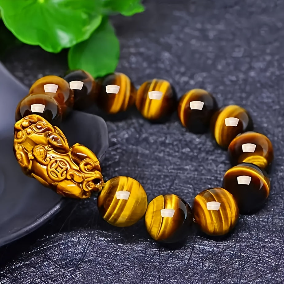 Natural Tiger Eye Stone Bracelet - Brown Beaded Unisex Jewelry for Energy Balance & Protection | August Birthstone Gift for Mind-Body-Spirit Harmony