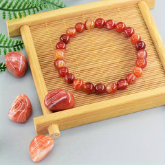 Red Striped Agate Bracelet - Natural Stone Energy for Daily Wear & Preppy Sporty Style