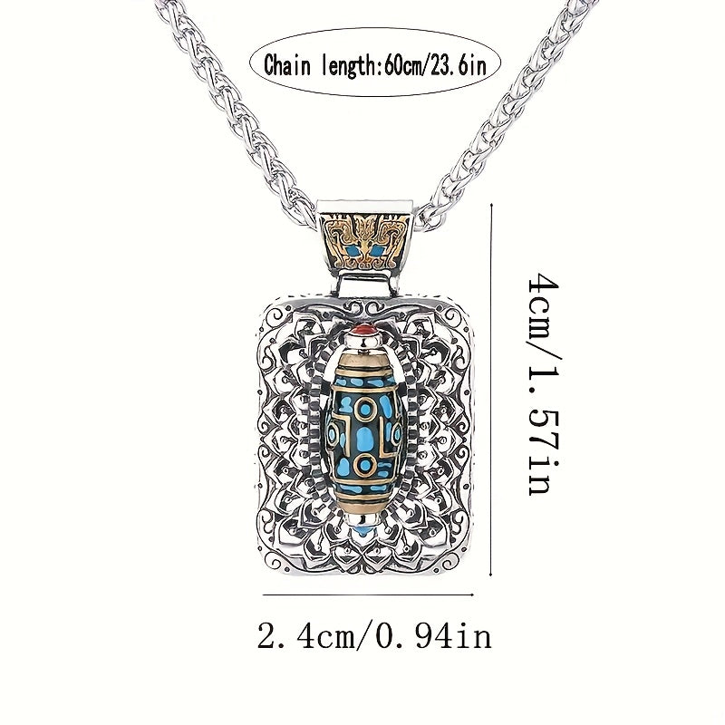 Cool Rotating Bead Vintage Black Imitation Turquoise Pendant Necklace — Spiritual Energy & Harmony Amulet