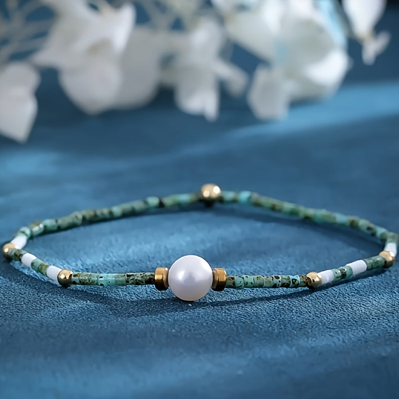 Boho Pearl Charm Beaded Bracelet — Harmony & Intuition Enhancing Stretch Stack Bracelet